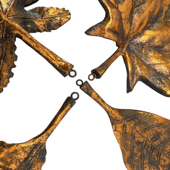 Leaf Christmas Ornaments Set of 4 Goldtone Nature Inspired Holiday Decor - Picture 7 of 8